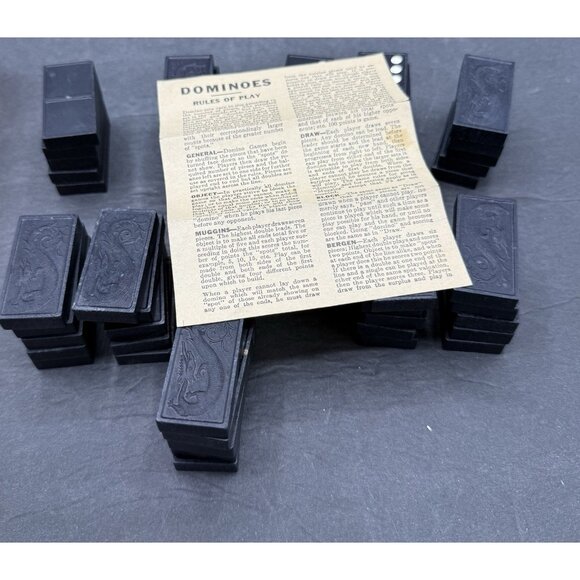 Vintage Halsam Dragon Dominoes Set No. 920 Double Nine Domino Game W/ Directions - Picture 5 of 5